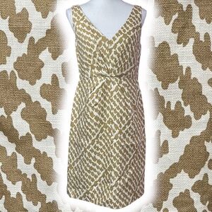 100% Linen J. Crew Dress 10 EUC Sheath V-Neck Knee Length POCKETS Animal Print